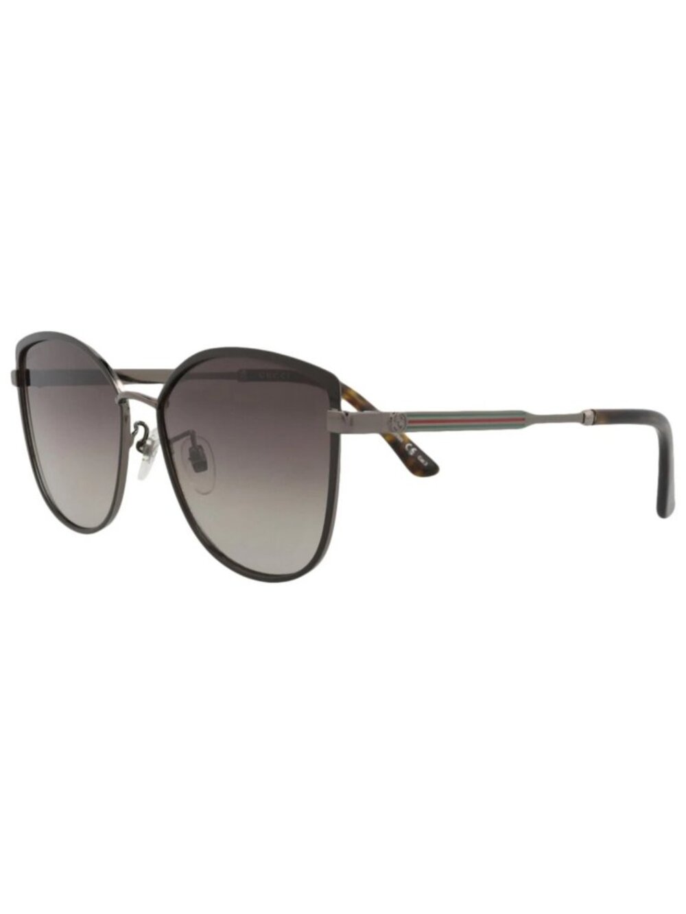 New Gucci Women's Sunglasses Cat Eye Metal Frame Brown Ruthenium Brown